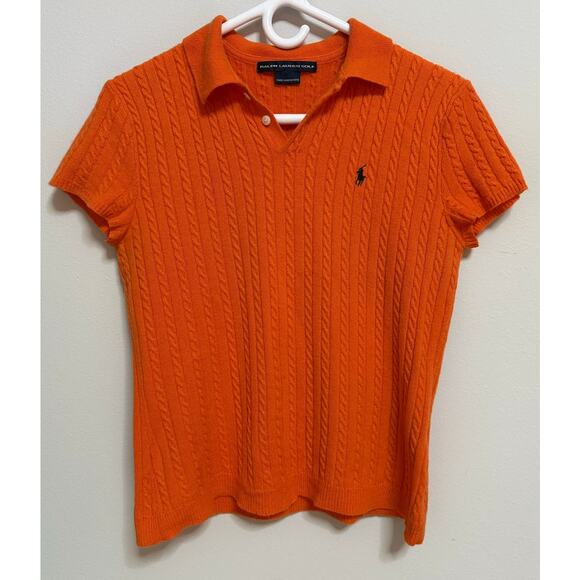 Polo Ralph Lauren Golf Women's Striped Cable-Knit Polo Shirt Cashmere Orange Med - Picture 1 of 7